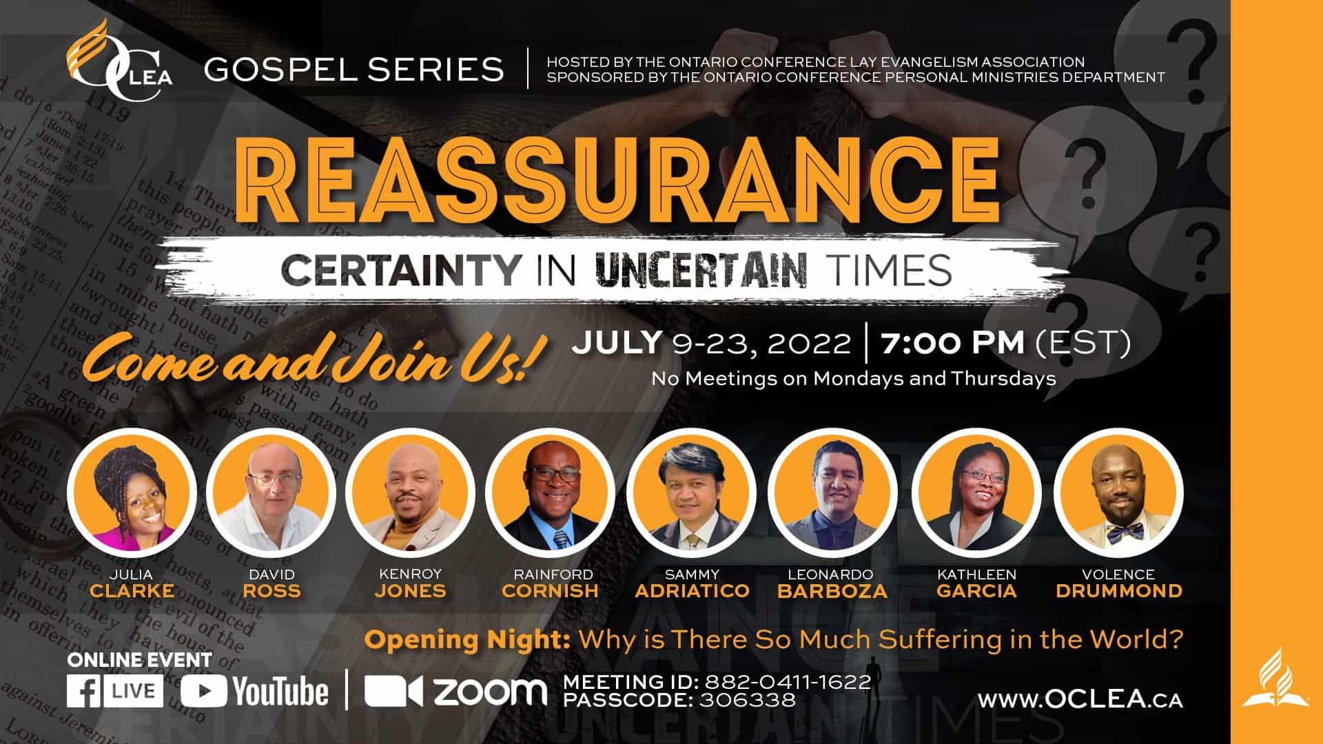 OCLEA Reassurance Evangelism Flyer July 9-23 2022