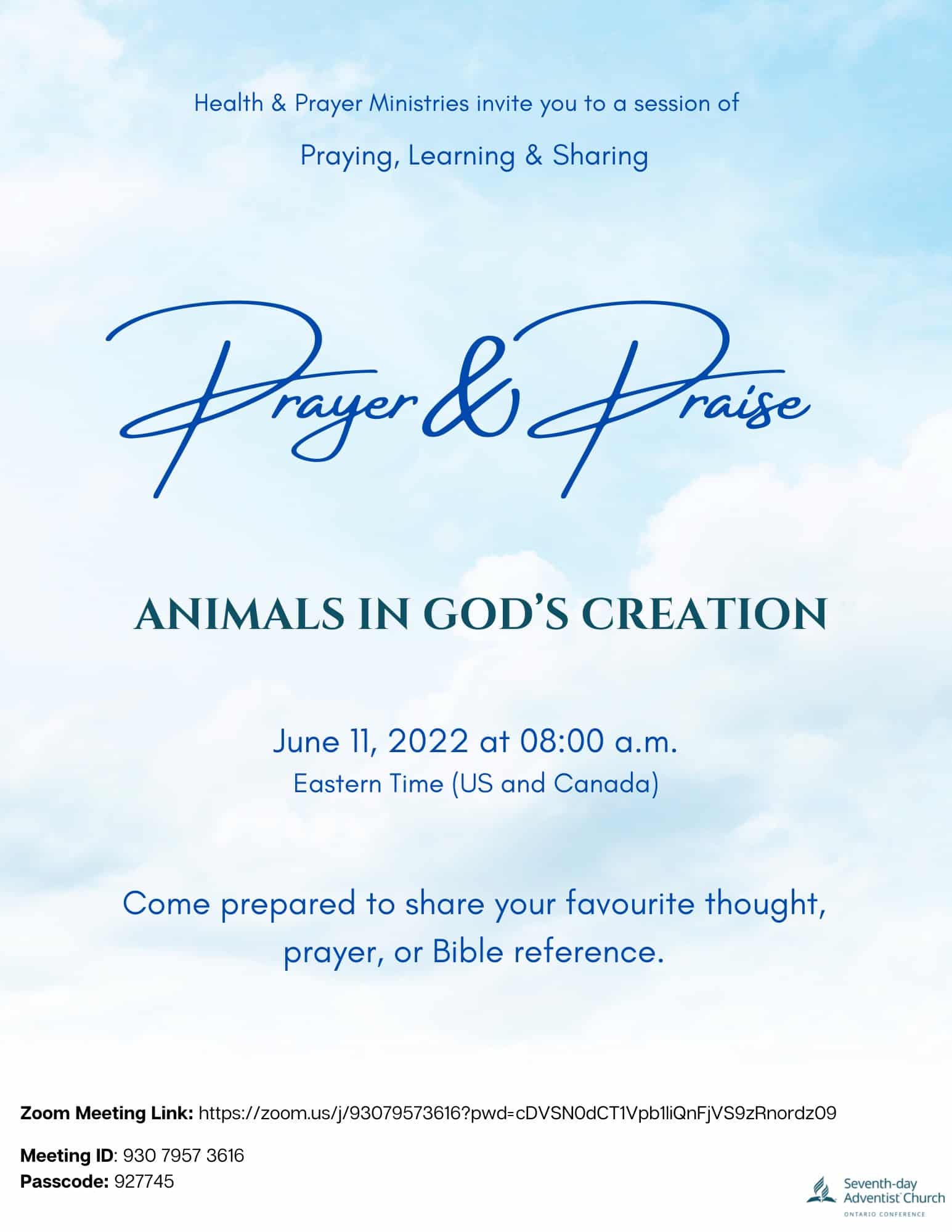 Prayer and Praise Flyer for June 11