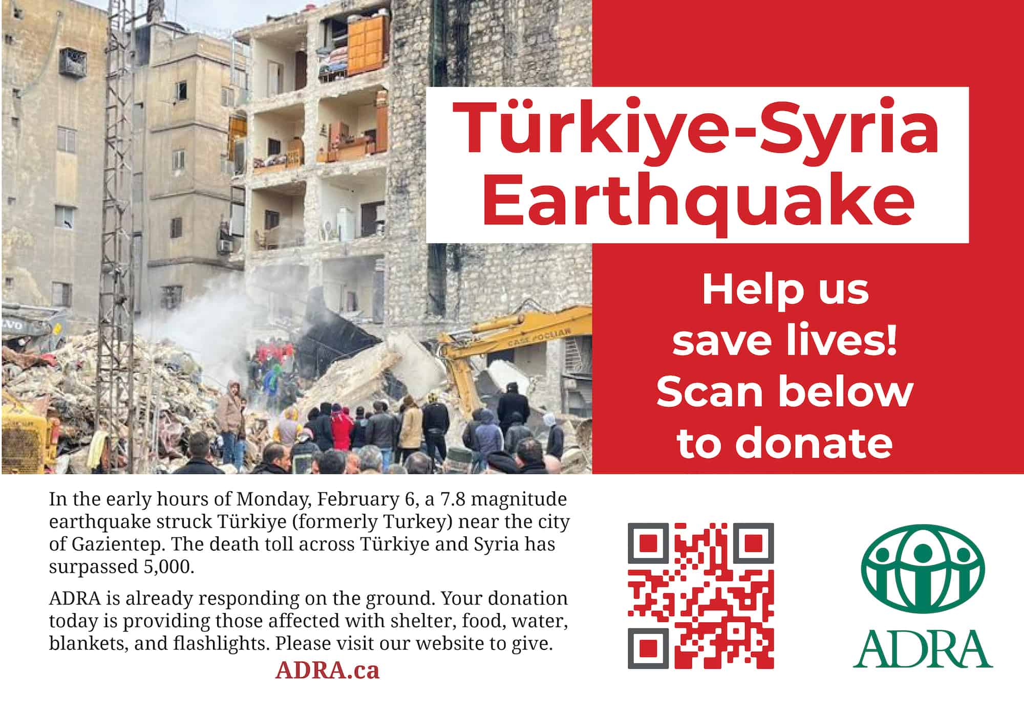 Türkiye-Syria Earthquake ADRA flyer