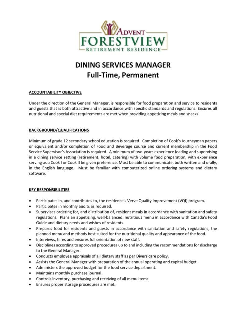 FV Dining Services Manager Job Posting-1