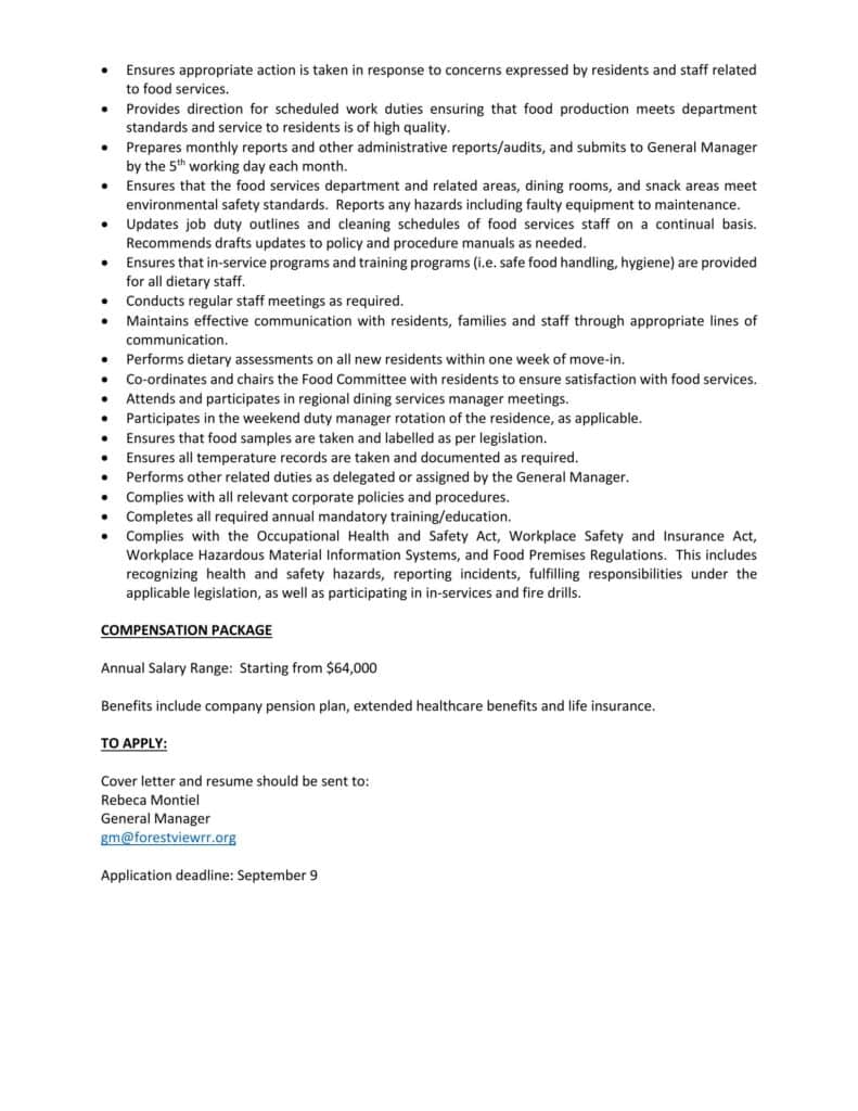 FV Dining Services Manager Job Posting-2