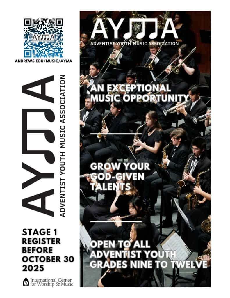 AYMA Poster with young people playing in an orchestra