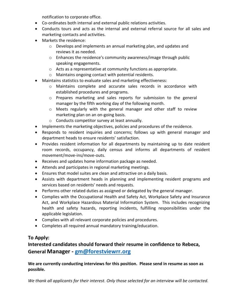 Forrestview Sales Manager